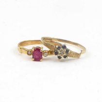 A 14ct gold ruby and tiny diamond chip ring, size K, approx.1.3g, together with a 9ct diamond and