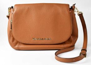 MICHAEL KORS; a 'Bedford' brown leather cross-body handbag, pebbled leather with stitched detail and