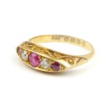 An 18ct gold diamond and ruby Victorian-style ring, size P, approx. 4g. Condition Report: In