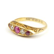 An 18ct gold diamond and ruby Victorian-style ring, size P, approx. 4g. Condition Report: In