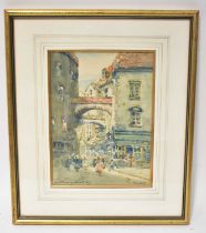 VICTOR NOBLE RAINBIRD (1888-1936); watercolour, 'In Dawllens'?, a town scene with figures passing