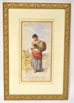 EDOUARDO VITALI (Italian, 19th century); watercolour, scene of a woman in traditional dress carrying