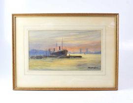LOUIS BANGFORD (?); watercolour, river scene with boats to the foreground and London Bridge