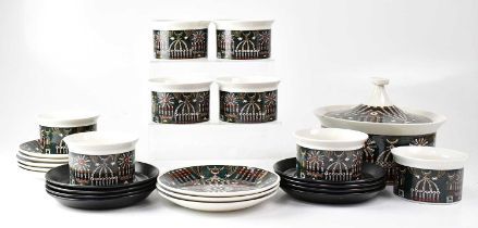 PORTMEIRION; a quantity of 'Magic City' pattern tableware, comprising lidded soup tureen, eight soup