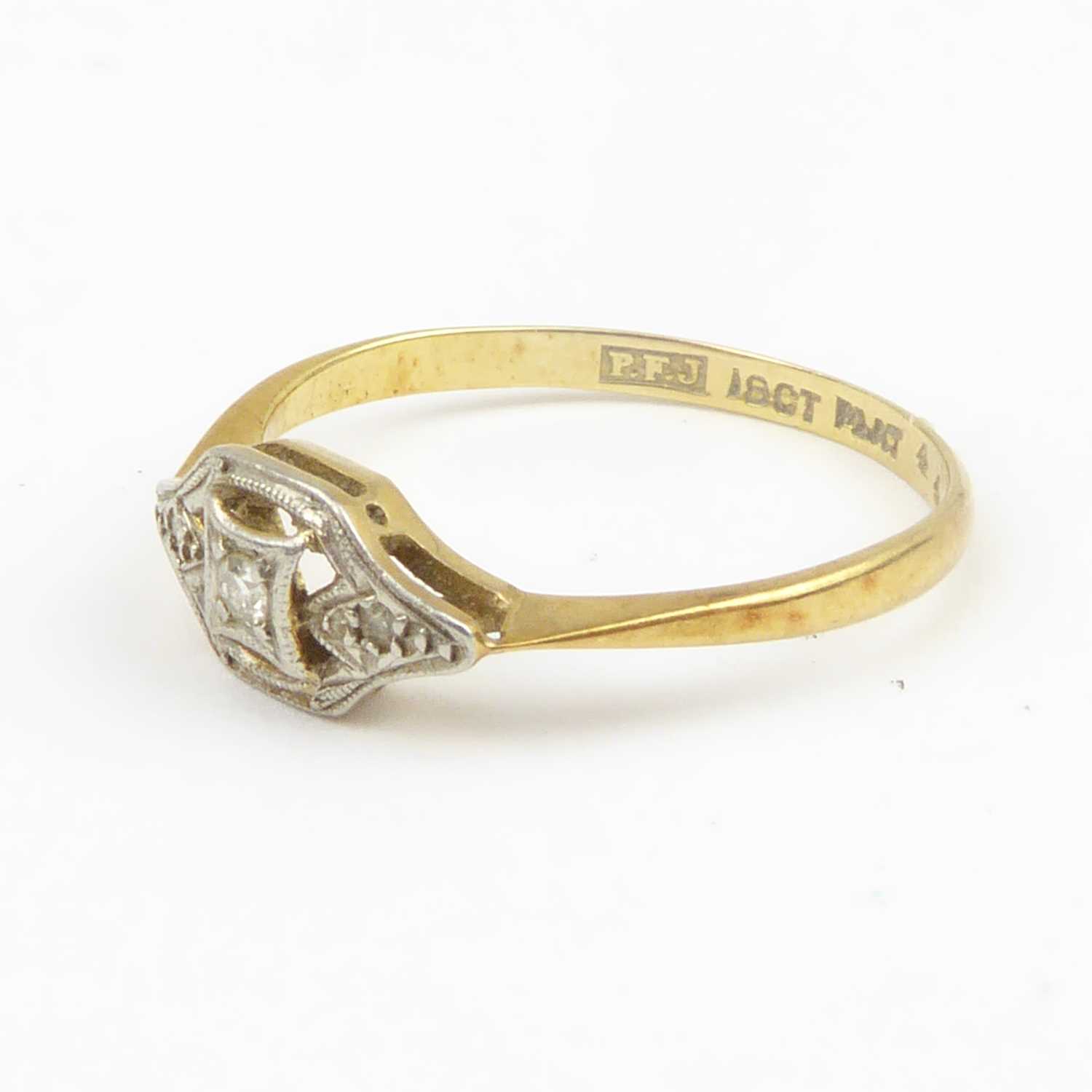 An 18ct gold Art Deco style platinum diamond ring, size M, approx. 1.7g. - Image 3 of 3