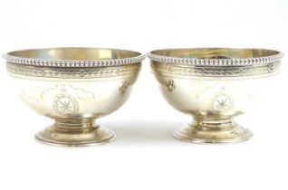 ASPREY OF LONDON; a pair of Elizabeth II hallmarked silver small pedestal bowls, with beaded border,