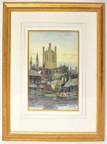 ALBERT DUNINGTON (1860-1928); watercolour, scene of Chester Cathedral from the waterfront, signed