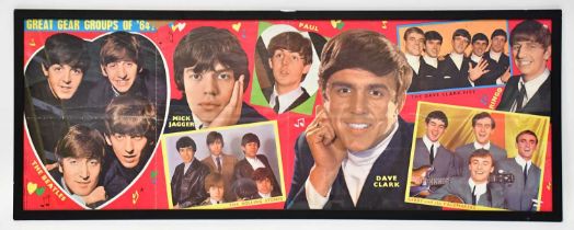 A 1964 pop poster featuring The Beatles, The Rolling Stones, Dave Clark Five, Gerry and The