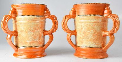 CHARLOTTE RHEAD FOR CROWN DUCAL; a pair of c.1930s tygs in the 'Stitch' pattern, height of each