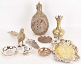 A group of silver and silver plated items to include a small hallmarked silver pierced bowl, 2.5 x