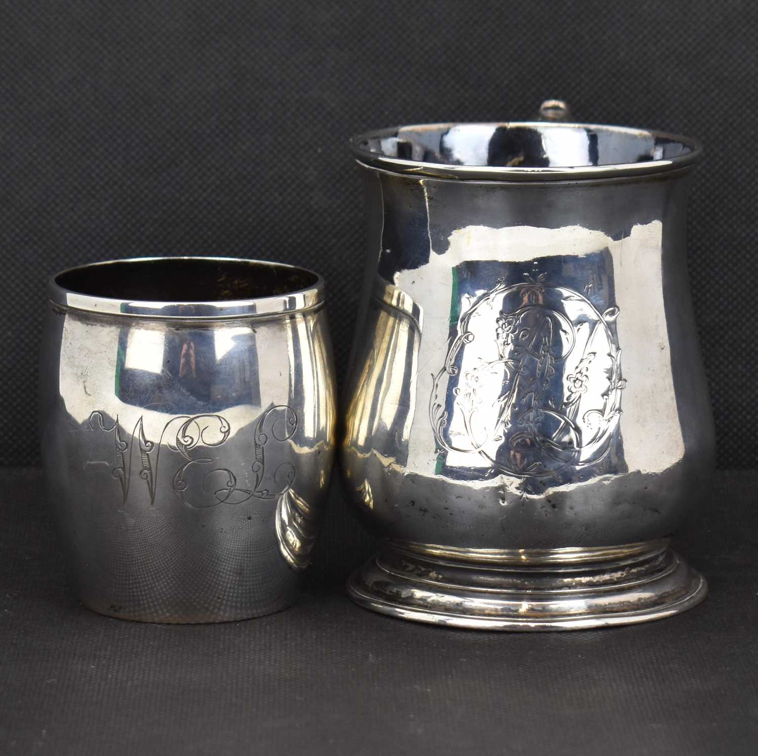 A George III hallmarked silver baluster form mug with ear-shaped handle, initialled 'A' within - Image 2 of 4