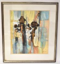 † MOIRA HUNTLEY PPS RI RSMA (born 1932); watercolour, 'Violins', a study of two violin scrolls,