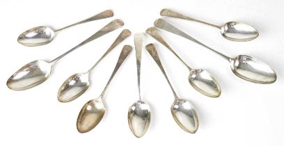 A pair of large George III hallmarked silver spoons, inscribed 'R I', length 22.2cm, London 1776,