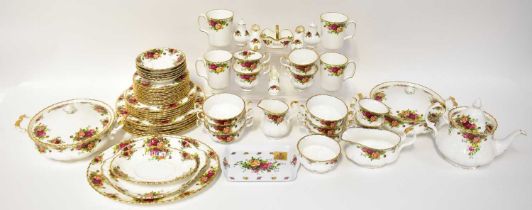 ROYAL ALBERT; a quantity of 'Old Country Roses' pattern tableware, to include teapot, beakers,