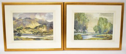 † GEORGE ROBERT FATHERS (1898-1968); a pair of watercolours, 'Nr Elterwater', a mountainous lakeland