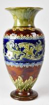 DOULTON LAMBETH; a vase of baluster form, with a band decorated with flowers and scrolling leaves,