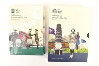 THE ROYAL MINT; 'Celebrating Fifty Years of the Fifty Pence Coin British Military Set', and a '