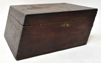 A 19th century oak coaching box of plank construction, with sloping sides, 29 x 59 x 46.5cm.