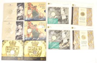 THE ROYAL MINT; ten UK £2 brilliant uncirculated coin packs comprising two '350th Anniversary of the