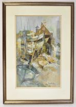 † MOIRA HUNTLY PPS RI RSMA (born 1932); mixed media, 'Overy Staithes, Norfolk', signed lower