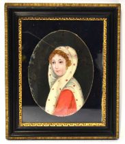 18TH/19TH CENTURY CONTINENTAL; watercolour, a half-length side portrait of a woman wearing a white