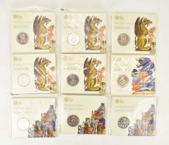 THE ROYAL MINT; nine sealed coin packs for 'The Queen's Beasts' to include a 'Black Bull of Clarence