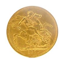 A Victorian full sovereign, 1875, young head, George and Dragon, Melbourne mint. Condition Report: