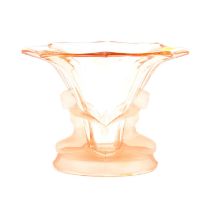 A 1930s Art Deco rose-coloured pressed glass centrepiece/vase, clear centre with moulded stylised