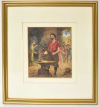 ARTHUR C. SHORTHOUSE; watercolour, scene of a blacksmith in his forge, with children looking on from