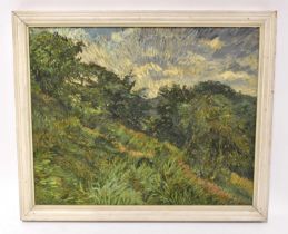 † J. MCCOMB (20th century); oil on canvas, 'Hillside, Saddleworth', signed and dated '66' to lower