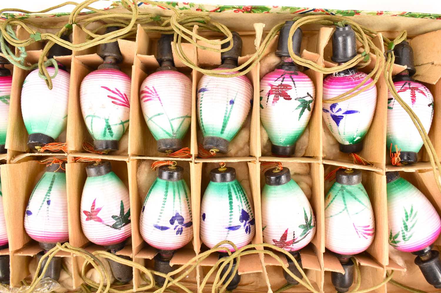 A set of eighteen lights in the form of glass Chinese lanterns with floral hand-painted design. - Image 2 of 2