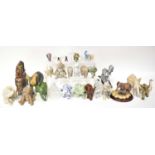 A quantity of elephant figures including malachite, rock crystal, carved soapstone, resin, metal,