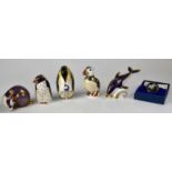 ROYAL CROWN DERBY; five paperweights with gold stoppers, comprising 'Puffin', 'Rockhopper