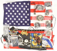 MOTORCYCLE INTEREST; a good quantity of biker memorabilia including silver examples, necklaces,