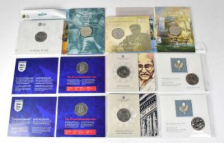 THE ROYAL MINT; nine £5 brilliant uncirculated coin presentation packs, including two 'The FA 2004',