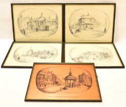 BLACKPOOL; four etchings of Victorian images to include 'Manchester Hotel', 'Foxhall Hotel', 'Oxford