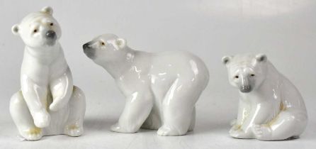 LLADRÓ; three figures of polar bears, one marked to the base 'To Roy', bearing signature and dated