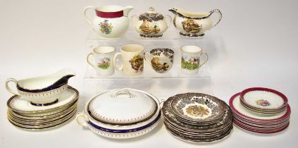 Three part dinner and tea services comprising Palissy 'Game Series', Callaway 'Crescent' part tea