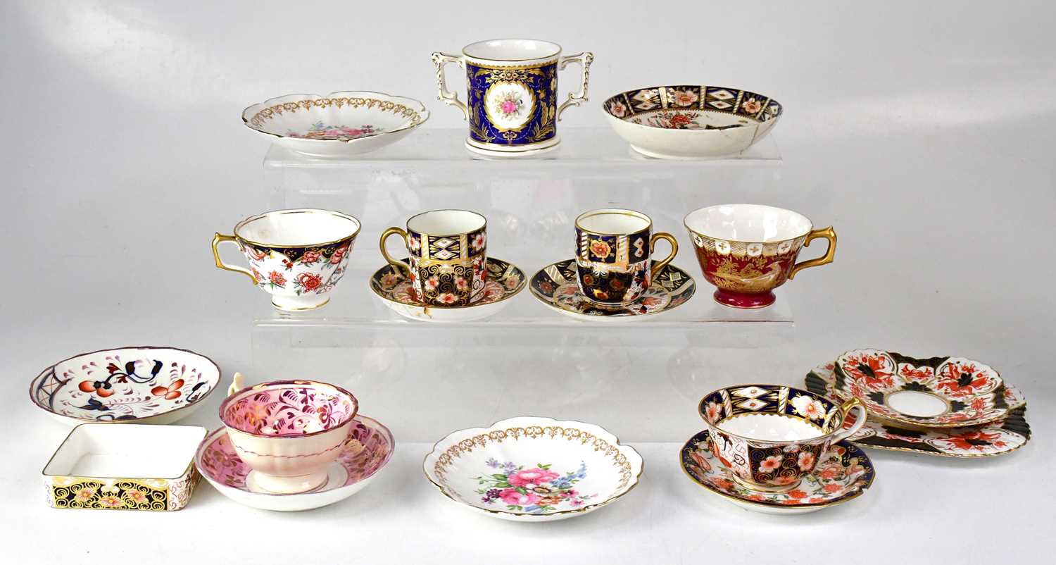 ROYAL CROWN DERBY; a quantity of Imari palette ceramics, including coffee can and saucer decorated