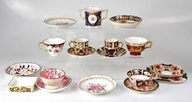 ROYAL CROWN DERBY; a quantity of Imari palette ceramics, including coffee can and saucer decorated