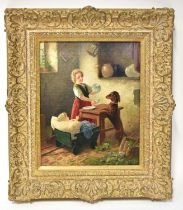 † EDMUND ADLER (GERMAN 1871-1965) (aka F. TILGNER); oil on canvas, a scene of a child pouring a