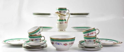 A 19th century porcelain part tea service, white ground with printed and hand painted flowers, in