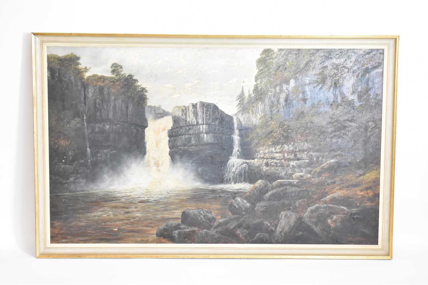 WILLIAM MELLOR (1851-1931); oil on canvas, a scene depicting High Force, the tallest waterfall in - Image 2 of 5