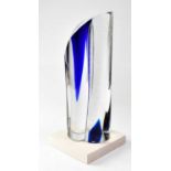 GORAN WARFF FOR KOSTA BODA; an encased glass sculpture in blue with bubble detail, limited