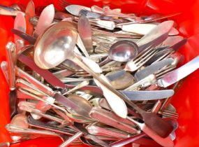 A large quantity of plated flatware.