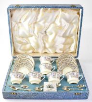 ROYAL WORCESTER; a cased set of six cabinet cups and saucers, in 'Lady Evelyn' Pattern, with six