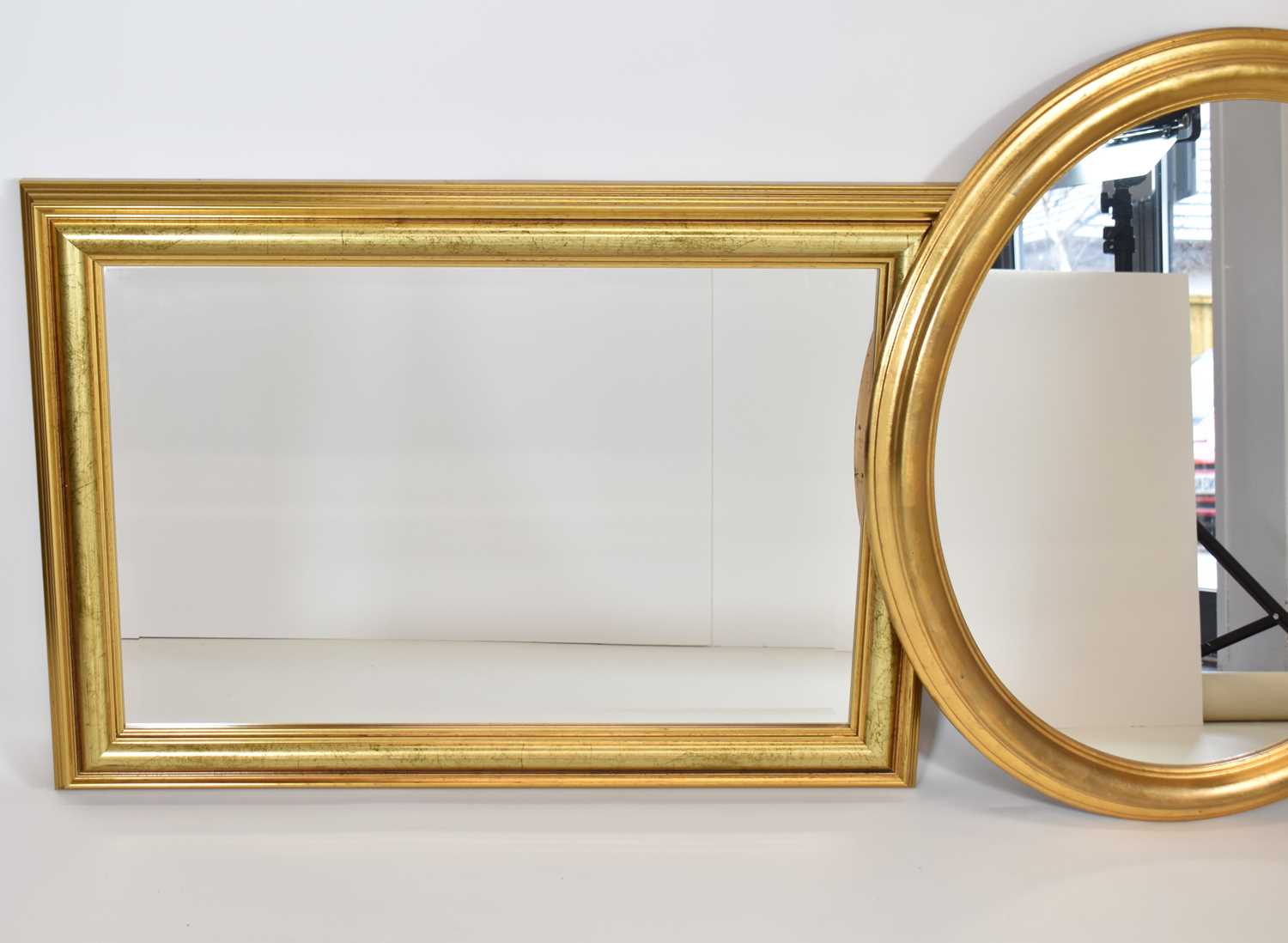 Two modern gilt wood mirrors comprising an oval example, 70 x 60cm, and a rectangular bevel edge - Image 3 of 3