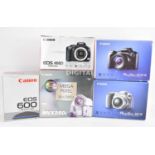 CANON; four boxed cameras comprising video camcorder MVX250i, a Powershot SX10 IS, a Powershot S215,