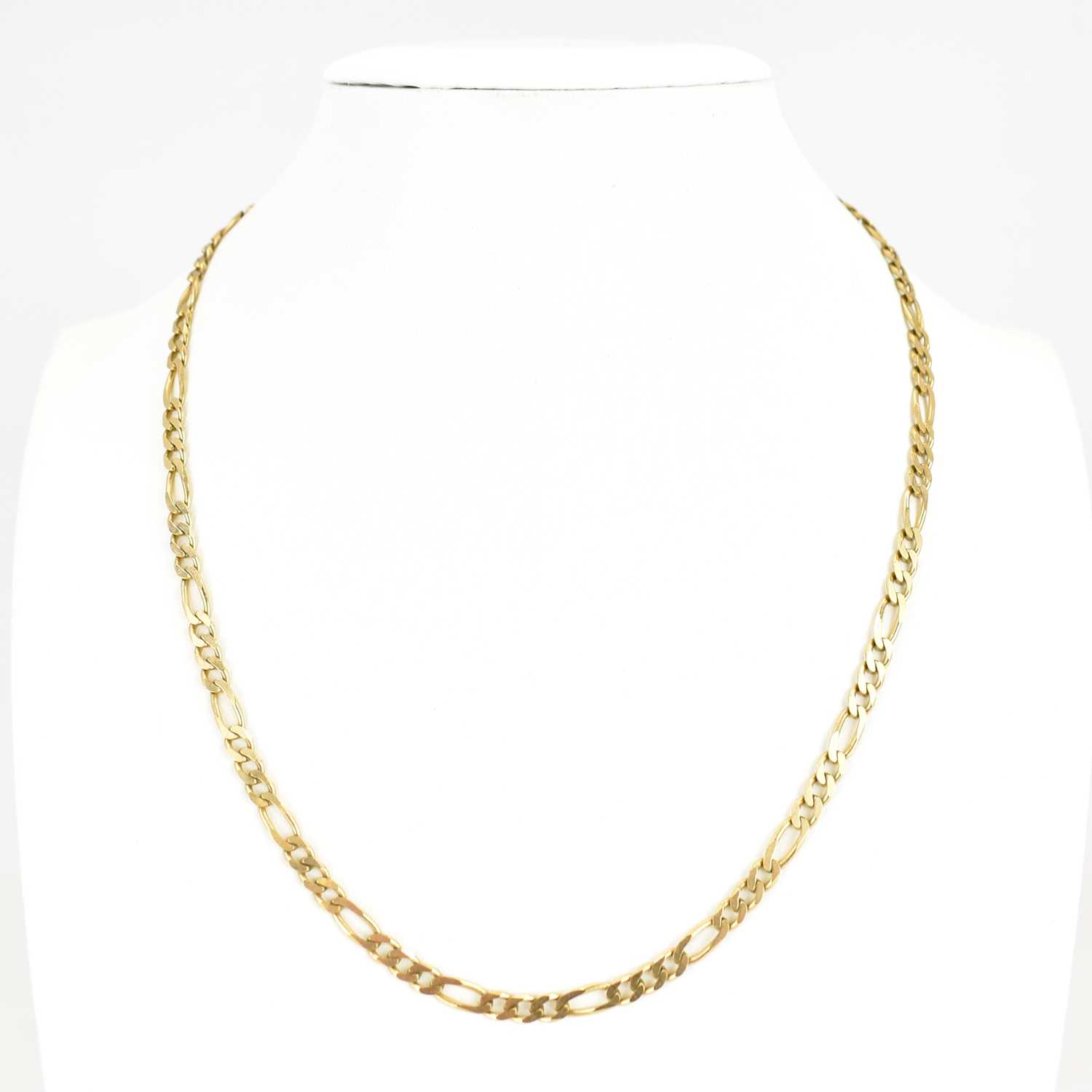 A 9ct gold figaro link necklace with lobster claw clasp, length 39cm, approx. 8.5g.