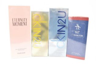 Four sealed aftershaves and perfumes comprising Calvin Klein 'CKIN2U' eau de toilette spray/